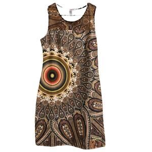 Desigual Mocha Brown Geo-Floral Print Sleeveless Dress Large